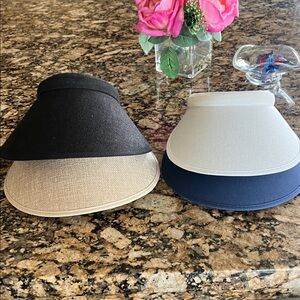 Four wide brim Visor Hats Navy, White, Black & Straw